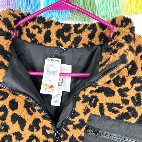 Full Tilt Faux Shearling Sherpa Cropped 1/4 Zip Leopard Pullover Popover NWT - Picture 5 of 11